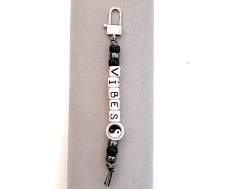 Vibes Beaded Bag Charm, Y2K Keychain, Ceramic & Glass