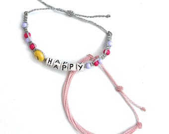 Happy Bracelet, Ceramic Friendship Bracelet Set of 2, Wax Beach Bracelets