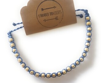 Gold Studded Waxed Polyester Bracelet, Beach Bracelet, Waterproof Bracelet, Adjustable, Friendship, Waxed Polyester, String Bracelet