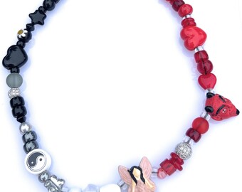 Good versus Evil, Ceramic and Czech Glass Necklace