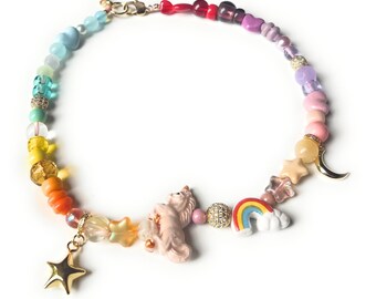 Handmade Unicorn Drip Necklace, Ceramic Czech Glass Beads