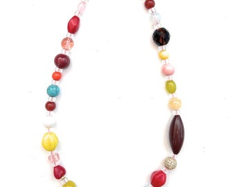Handmade Gemstone Dot Necklace, Ceramic Czech Glass Beads