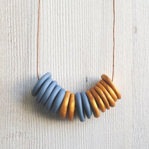 Polymer clay necklace with stacked disc beads, long everyday necklace, polymer clay minimalist necklace, geometric necklace, gift for her