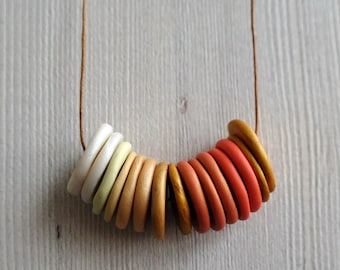 Polymer clay necklace with stacked disc gradient beads, long everyday necklace, polymer clay minimalist necklace, geometric necklace