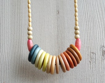 Gradient disk necklace, polymer clay necklace with stacked beads, everyday necklace, polymer clay beaded necklace, boho style, unique gifts