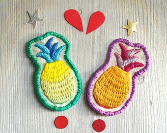 Pineapple patches, embroidered patches, exotic fruit patches, handmade patch, ananas patch, sew on patches, summer patches, embroidery fruit