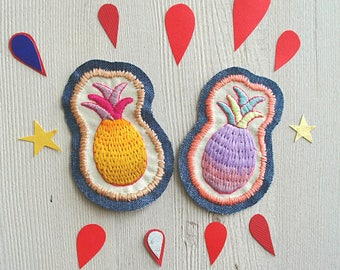 Embroidery patches, embroidered applique, pineapple patch fruit patches, handembroidered patch, sew on patch, denim patch, modern embroidery