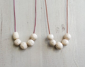 Ceramic necklace, handmade white clay beaded stacked necklace, unique casual festival outfit necklace, artisan jewelry minimalist necklace