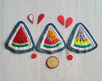 Watermelon patch, embroidered patches, indie patches, embroidery applique, fruit patch, sew on patch, food patch, vegetarian gift, foodie