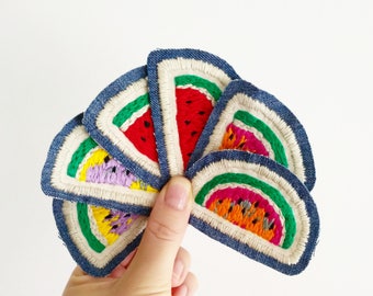 Embroidered patches,  fruit patches, embroidery patch, watermelon patch, sew on patch, unique patches, indie patches, denim patch jeans