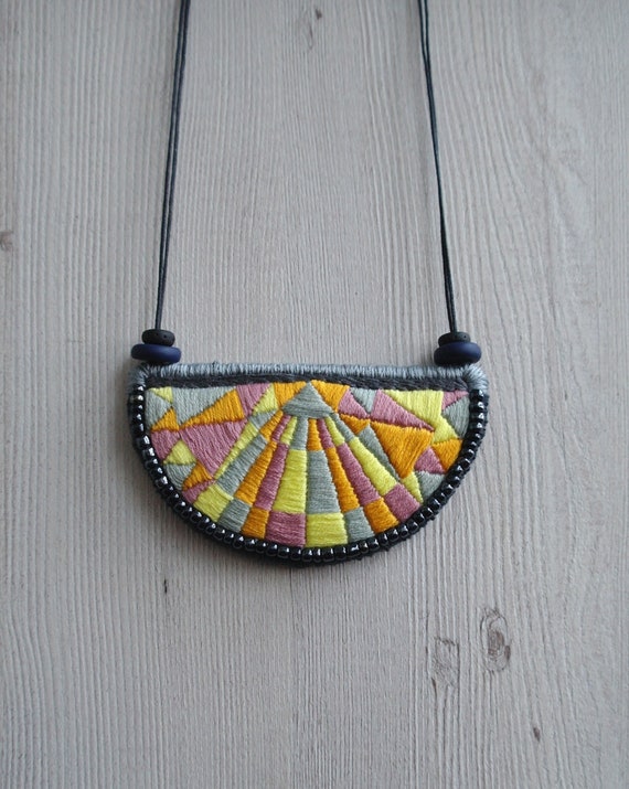 Embroidery bib necklace geometric statement necklace | Etsy