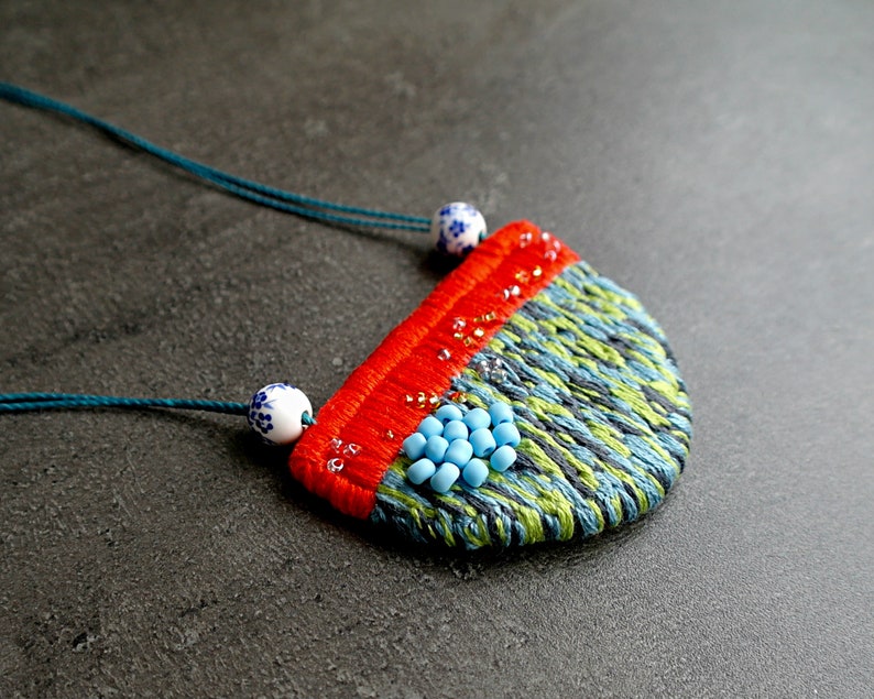 collar necklace Contemporary embroidery jewelry beaded necklace hand embroidered necklace colorful fabric necklace jewelry gift for her