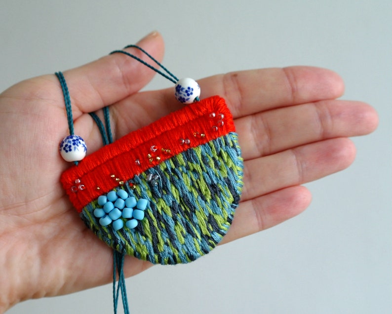 collar necklace Contemporary embroidery jewelry beaded necklace hand embroidered necklace colorful fabric necklace jewelry gift for her