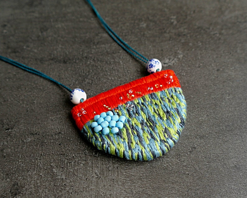 collar necklace Contemporary embroidery jewelry beaded necklace hand embroidered necklace colorful fabric necklace jewelry gift for her