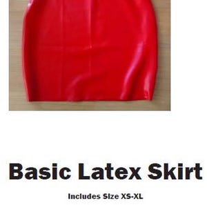 Peut inclure: Une jupe en latex rouge avec une ceinture noire. La jupe est de style basique et comprend les tailles XS-XL. Patron PDF. Designs en latex pour femme.