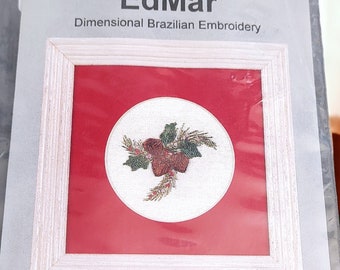 Pine Cones Christmas Brazilian dimensional embroidery VNTG craft DIY kit EdMar gift for Crafter Needlepoint Cross stitch kit Never been open