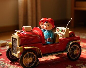 Grandpa birthday Sentimental memory Fireman retired Display gifts  Fire Chief ME-699 Tin Litho Battery Operated Fire truck. Mid century toy