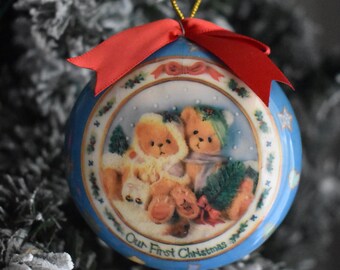 Cherished teddies couple Our first Christmas Vintage 1996 Christmas tree ornament.  Priscilla Hillman holiday teddies