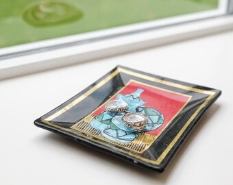 Mid century glass trinket Small jewelry tray Nostalgic decor Bar trinket Bent glass MCM decor Nostalgic house