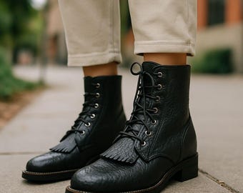 Renaissance fair black Justin roper boots Size 5B Lace up women Ankle shoes Black leather Never been worn