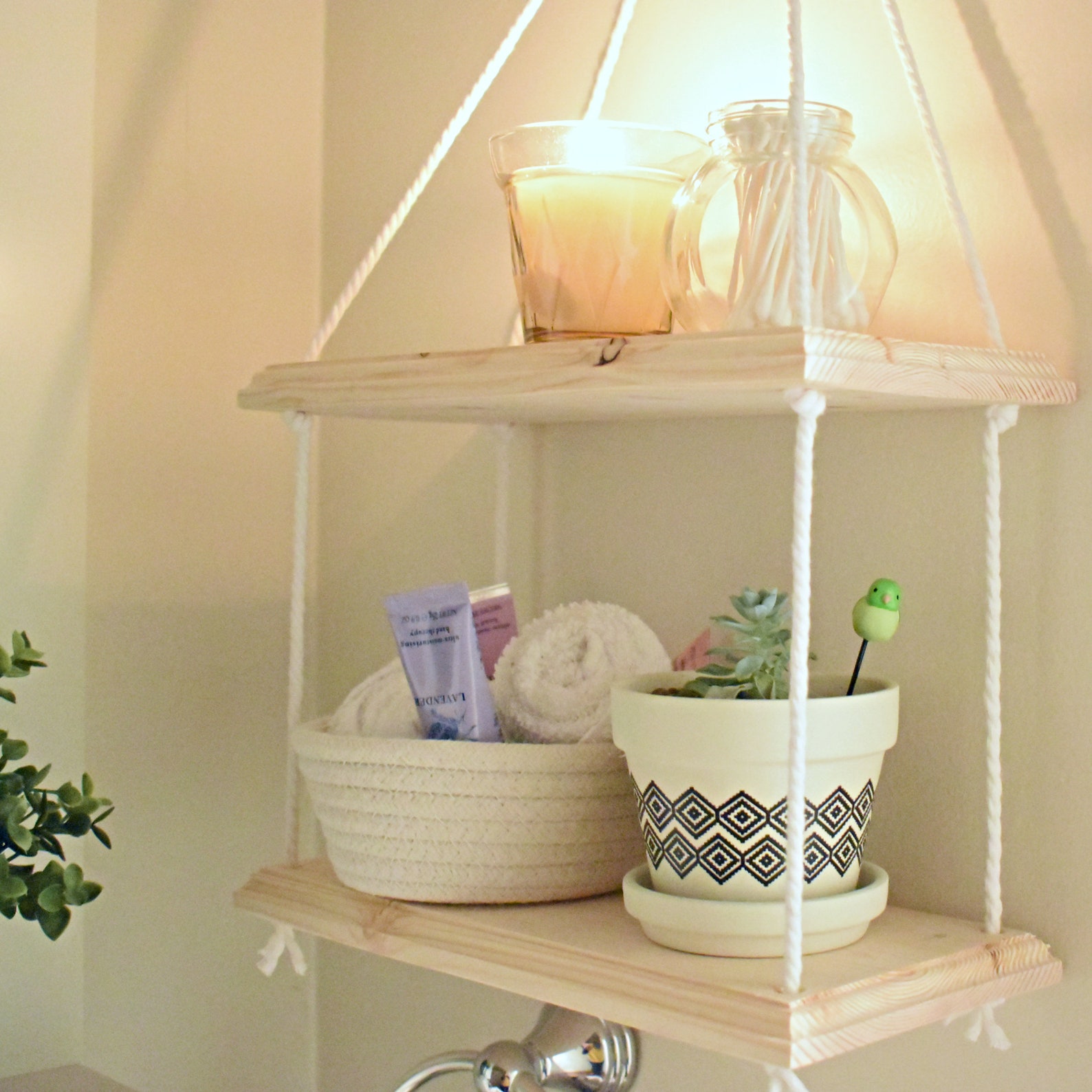 Bathroom rope shelf Double hanging shelf 2 tier rope shelf Etsy