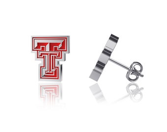 Texas Tech University Post Earrings - Enamel, Red Raiders TT Logo - Sterling Silver - TTU-02E