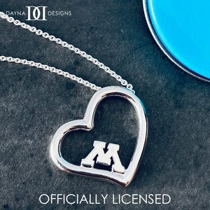 University of Minnesota Heart Necklace - Silver- OFFICIALLY LICENSED Collegiate Jewelry by Dayna Designs