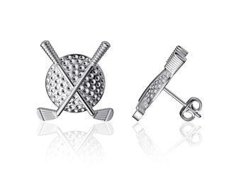 Golf Clubs Post Earrings - Silver