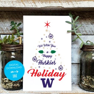 Carte de sapin de Noël Washington Huskies - téléchargement numérique - produit universitaire sous licence officielle