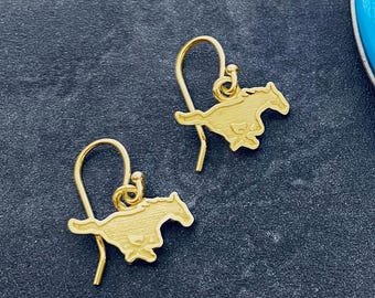 Southern Methodist Mustangs Dangle Earrings - Gold - OFFICIALLY LICENSED Collegiate Product