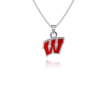 University of Wisconsin W Pendant Necklace - Enamel - OFFICIALLY LICENSED Collegiate Jewelry by Dayna Designs