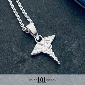 Medical Caduceus Pendant Necklace - Silver