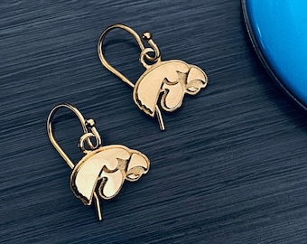 University of Iowa Dangle Earrings - Gold - OFFICIALLY LICENSED Collegiate Product