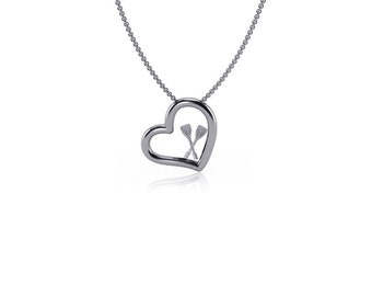 Crew Rowing Heart Necklace - Silver