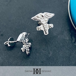 Nurse Caduceus Post Earrings - Silver
