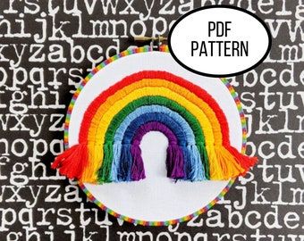 Hand Embroidery PDF Pattern. Over the Rainbow Digital Download. Simple and Easy Beginner Embroidery Whimsical Rainbow for Child Home Decor