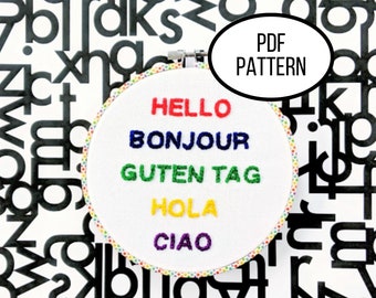 Hand Embroidery PDF Pattern. Hello World Digital Download. Simple and Easy Beginner Embroidery for Home Decor. Language Word Embroidery.