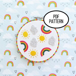 Padrão PDF de bordado à mão, previsão de chamadas para download digital de design de arco-íris, bordado simples e fácil para iniciantes para decoração de casa DIY