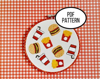 Hand Embroidery PDF Pattern. Would You Like Fries With That? Design Digital Download. Simple Easy Beginner Embroidery for DIY Home Decor.