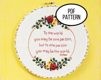 Hand Embroidery PDF Pattern, To the World  Quote Design Digital Download, Simple and Easy Beginner Embroidery for DIY Home Decor Wall Art