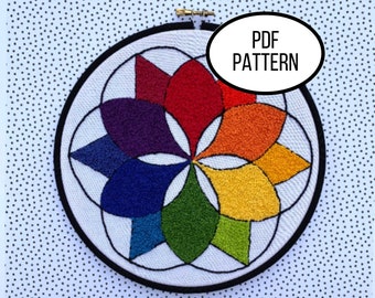 Hand Embroidery PDF Pattern. French Knot Color Wheel Design Digital Download. Simple Easy Beginner Colorful Embroidery for DIY Home Decor.