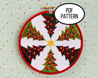Hand Embroidery PDF Pattern. O' Christmas Tree Design Digital Download. Simple and Easy Embroidery of Christmas Wreath Home Decor Wall Art.