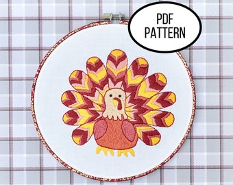 Hand Embroidery PDF Pattern. Gobble Gobble Turkey Digital Download. Simple Easy Beginner Festive Turkey Embroidery for Home Decor or Gift