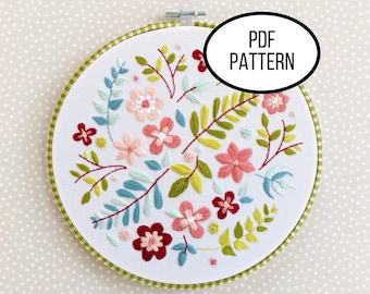 Hand Embroidery PDF Pattern. Scattered Floral Digital Download. Simple and Easy Beginner Flower Bouquet Embroidery for Home Decor