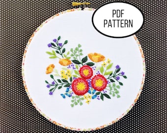 Hand Embroidery PDF Pattern. Floral Patch Design Digital Download. Simple Easy Beginner Botanical Floral Embroidery for DIY Home Decor