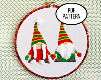 Hand Embroidery PDF Pattern. Christmas Gnomes Design Digital Download. Simple Easy Fun Beginner Embroidery for DIY Home Decor or Gift.