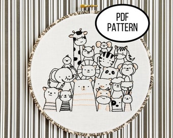 Hand Embroidery PDF Pattern. Pack of Pals. Design Digital Download. Simple and Easy Whimsical Animal Embroidery for Nursery Home Decor