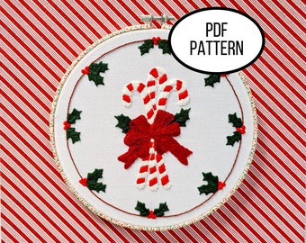Hand Embroidery PDF Pattern. Candy Cane Bouquet Design Digital Download. Simple and Easy Embroidery of Christmas Wreath Home Decor Wall Art.