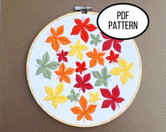 Hand Embroidery PDF Pattern. Falling Leaves Digital Download. Simple Easy Beginner Botanical Leaf Embroidery for Home Decor or Gardener Gift