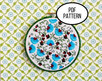 Hand Embroidery PDF Pattern, Fan of Florals Design Digital Download, Simple Easy Beginner Embroidery, Swirls of Flowers for DIY Home Decor